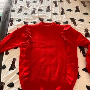 Red ruffle detail sweater